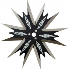 4" Black 12 Point Throwing Star with Flames